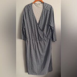 Boden Womens 16L Blue Print Dress 3/4 Sleeve Stretch Pockets Faux Wrap
